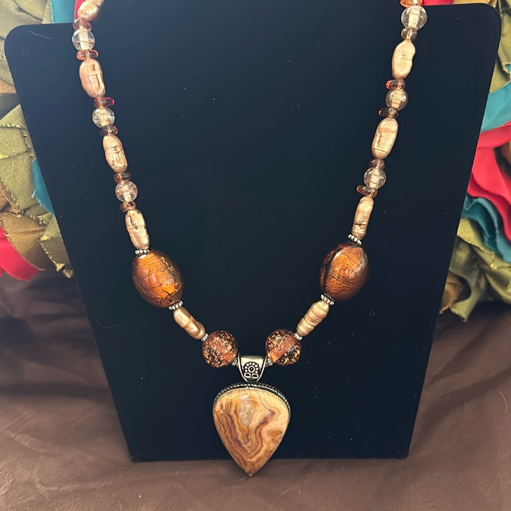 Beautiful Brown Agate Pendant Necklace- Handcrafted